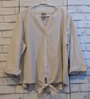 Chico's Women's Size 3 Button Tie Front Blouse Tan White Diamond Texture New
