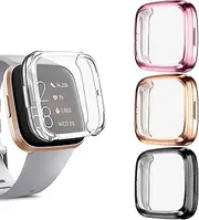 [4 Pack] Screen Protector Compatible with Fitbit Versa 2 Case, Soft TPU Plated Full Around Protective Case Cover Bumper Shell for Fitbit Versa 2 Smart Watch (Clear+Pink+Rose Gold+Black)