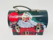 Coca-Cola Hanging Tin Christmas Ornament Mini Lunch Box Santa w Coke Bottles NOS