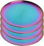 Stainless Steel Rainbow Plate Metal Plate 30 cm Camping Serving Salad Plate Kid Tableware Set for 4