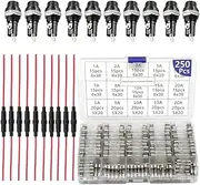 aikoolwer Glass Fuse Kit 10Pcs Fuse Holder Inline Screw Type 20 AWG Red Wire 10Pcs Screw Cap Socket 5x20mm 6x30mm 1‑20A 250V Fast-Blow Glass Tube Car