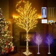5.5FT Lighted Birch Tree - 440 Multicolor LED Christmas Tree Lights with Remo...