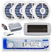 Dual Bluetooth Marine Radio,Cover,Antenna, Amp,Kit, 4x 5.25'' 100W White Speaker