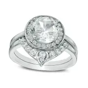 8.0mm Lab-Created White Sapphire Frame Bridal Engagement Ring Set in Sterling Silver