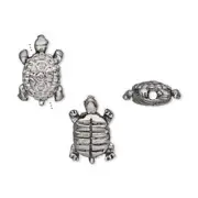 2 Antiqued Silver Plated Pewter Double Sided 10x15mm TURTLE Beads *