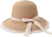 [HCBLWY] Straw Sun Hat Foldable Packable Wide Brim Summer Beach Hat Crochet Hat with Bowknot for Women Girls