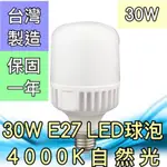 【築光坊】（保固一年 台灣製造）30W 4000K 自然光 太陽光 E27LED燈泡LED全週光球泡 E40 5000K