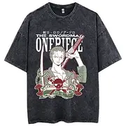 One Piece Roronoa Zoro T-shirt Oversized Acid Washed Tee Punk Gothic T-shirt Retro Vinatge Street Style Hip Hop Unisex Adults Kids