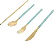 Happyyami Stainless Steel Cutlery Set Portable Student Straw Fork Travel Spoon Easy to Clean Tableware for Friends