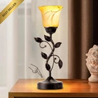 Touch Control Table Lamp 2 USB 3-Way Dimmable Amber Glass Bedside Lamp