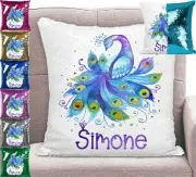 Peacock Sequin Cushion Cover Throw Pillow Personalised