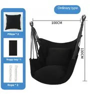 Hanging Swing Canvas Hanging Chair College Student Dormitory Hammock with Pillow Indoor Camping Swing Adult Leisure Chair Black