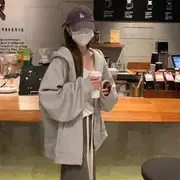 Plain Zip Hoodie Light Gray - L