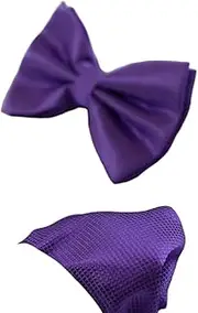 [Zasel] Mens Purple Plain Coloured Checkered Bow Tie & Matching Pocket Square Set