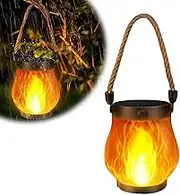 Dancing Flame Solar Lantern, Solar Lanterns Outdoor Waterproof, Flickering Flame Garden Lights, Waterproof Garden Lights with 2 Modes Dual Charging USB & Solars for Yard Patio Decor
