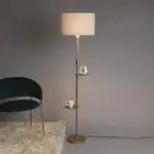 Double Shelf Gold Metal Floor Lamp with Beige Color Oval Shape for Home