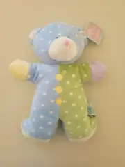 RUSS Baby Jiggles Teddy Bear Plush Rattle Soft Terry Cloth Pastel Dot