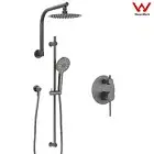 Gun Metal Round 8/10/12" Shower Head Handheld Gooseneck Arm Slide Rail Diverter