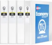 Avery Economy View 3 Ring Binders, 1.5" Round Rings, 4 White Binders (19201)