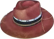 [Panchitalk] Fedora Hat for Men Women, Classic Wool Wide Brim Handmade Felt Hat with Feather Winter Vintage Rancher Panama Hat