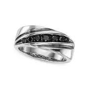Mens 0.50 CT. T.W. Enhanced Black Natural Diamond Seven Stone Slant Wedding Band in Sterling Silver