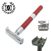 Double Edge Long Handle Butterfly Safety Razor Men's Shaving With 5 Astra Blades