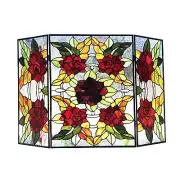 RADIANCE goods Tiffany-Style 3pcs Folding Floral Stained Glass Fireplace Screen