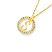 9ct Cubic Zirconia Circle Script Initial S Pendant in Clear