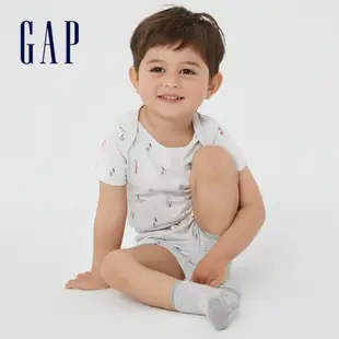 Gap 嬰兒裝 可愛純棉短袖包屁衣 布萊納系列-灰色(691248)