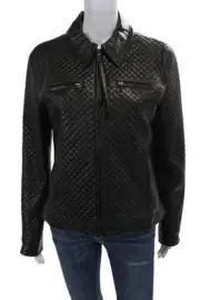 Blu Ice Womens Quilted Full Zip Collar Long Sleeve Lined Jacket Black Size S