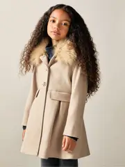 Reiss Oatmeal Nicole 4-9 yrs Faux Fur Collar Wool Blend Coat (B83650) | $240