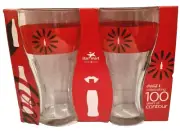 2 X COCA COLA COKE GLASSES 100 YEARS ANNIVERSARY SUN LOGO LIMITED EDITION