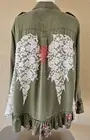 Angel in Olive One-of-a-Kind Upcycled Lace & Floral Women's Shirt Peacenik M-2XL