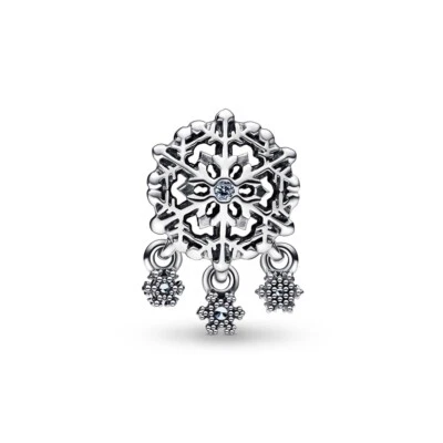 BN GENUINE PANDORA MAGICAL XMAS BLUE ICED SNOWFLAKE DROP CHARM : 792367C01