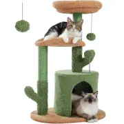 32" Cactus Cat Tree Tower with Cat Scratching Posts Cozy Condo Perch for Indoor