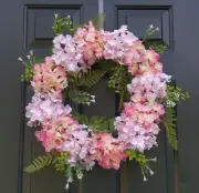 Artificial Hydrangea Door Wreath Spring Summer 20" Pink