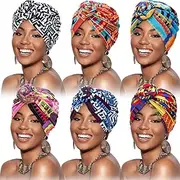 [SATINIOR] 6 Pieces Women African Turban Flower Knot Pre-Tied Bonnet Beanie Cap Headwrap