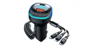 Car Bluetooth 5.3 FM Transmitter, Hands-Free Calling, Ambient Lighting, Type C C