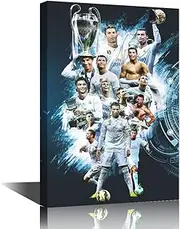 TISHIRON Canvas Wall Art Football Sport Posters Cristiano Ronaldo Painting Artwork Modern House Wall Decor for Living Room Bedroom Office Posters Prints Framed Ready to Hang - 24/inchW x 16/inchH