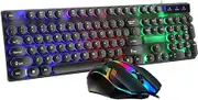 Wired Gaming Keyboard and Mouse Combo, LED Backlit Anti Ghost Wired Keyboard Mouse, Retro Punk Round Keycaps, 1600DPI Optical Mouse, USB Computer Keyboard for WinXP/7/8/10, OS X