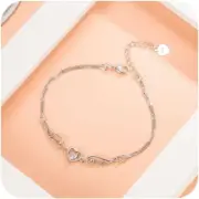 925 Sterling Silver Adjustable Love Heart Bangle with Cubic Zirconia
