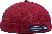 Mens Brimless Hats Casual Street Retro Hip Hop Landlord Hat Sailor Brimless Hats Adjustable Docker Cap(Red)