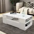 Extra Length 120cm Coffee Table Storage Shelf High Gloss Wooden 2 Drawers White