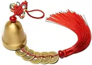 Wind Chimes Outdoor Chinese Feng Shui Bell Copper Pendant Ornaments with 5 Coins for Wealth and Good Luck Home Car Interiors Decoration Memorial Wind Chime (Color : Rosso, Size : Bell)