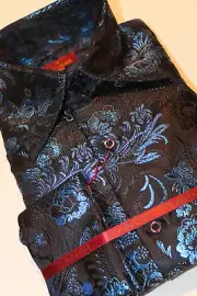 Mens P22 Sangi Tuscany Coll. F/C High Collar Shirt Midnight Black Blue Tropical