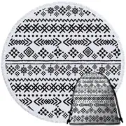 Black and White Aztec Round Beach Towel