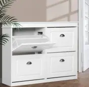 24 Pairs Shoe Cabinet Shoes Storage Organiser Shelves White Cupboard Slim Design