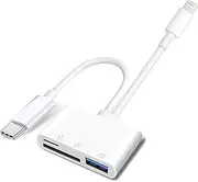 SD/TF Card Reader for iPhone iPad Camera, 2-in-1 Dual Card Slot Memory Card Reader Lightning/Type-C to SD/TF Carder Adapter (SD TF USB to Type C)