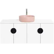 CIBO 1200mm White Mornington Wall Hung Vanity With Pink Basin And Black Handles