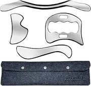 GYX COELE 4 in 1 Stainless Steel Gua Sha Muscle Scraper Tool, Professional IASTM Physical Therapy Tool Set for Massage and Scraping （4pcs Carry Bag）